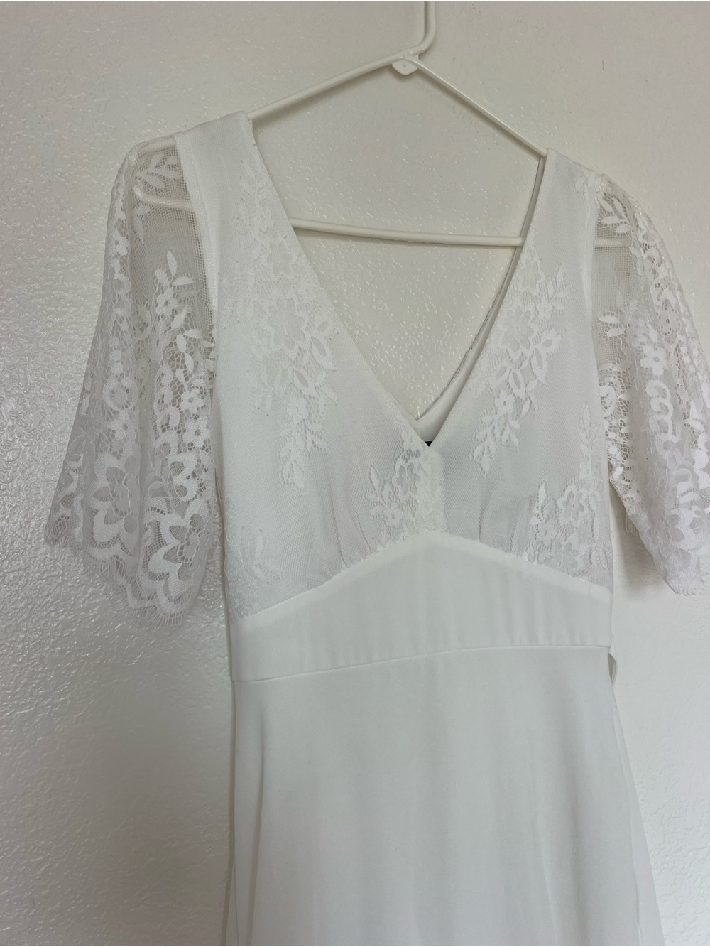 Lulus Daphne Wedding Dress Lace Short Sleeve V-Neck Bridal Gown Long Boho Maxi - Picture 6 of 12